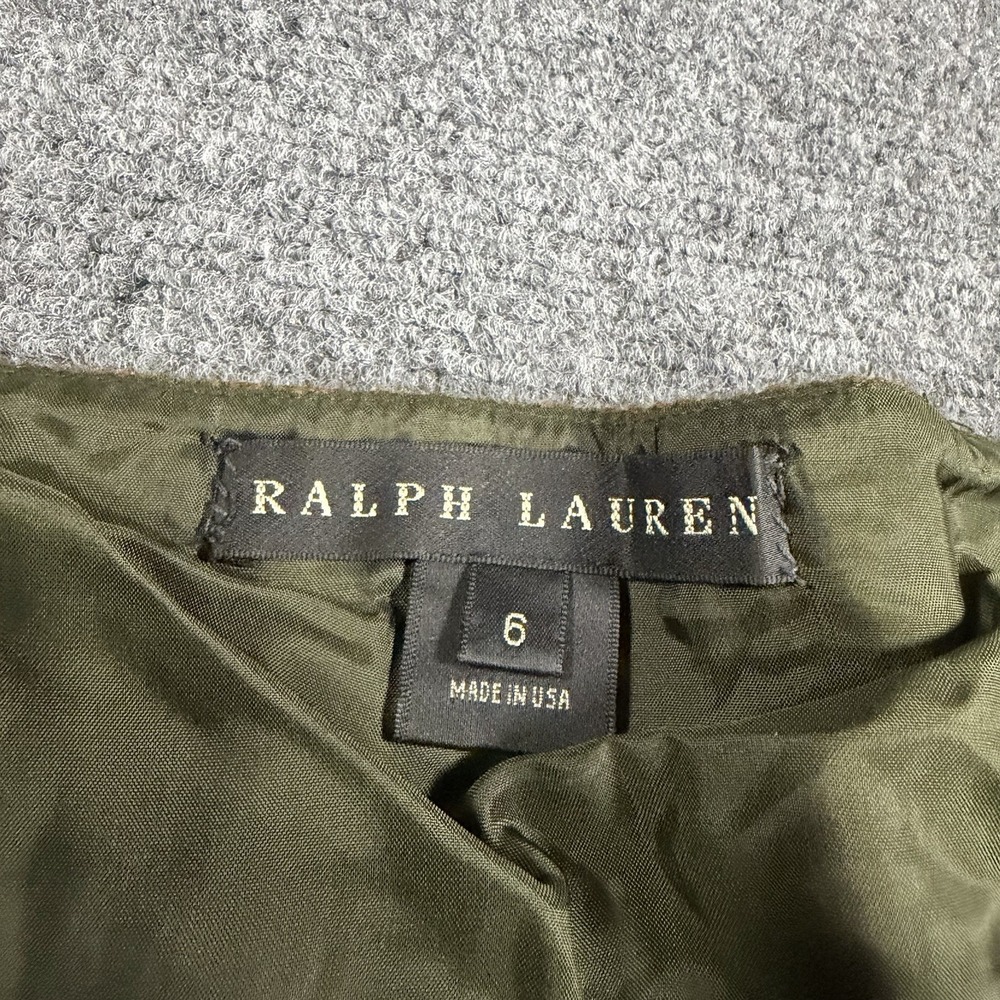 Ralph Lauren Black Label Skirt Womens 6 Olive Wool Cashmere Tweed Green Fringe - Picture 2 of 6
